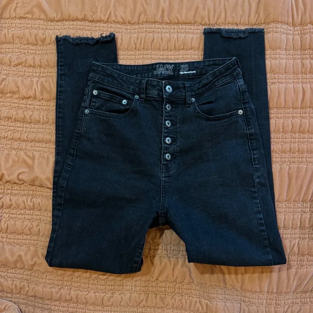 Jack BB Dakota Black High-Rise Button-Fly Jeans Raw Hem Women's Size 28 - Picture 6 of 8